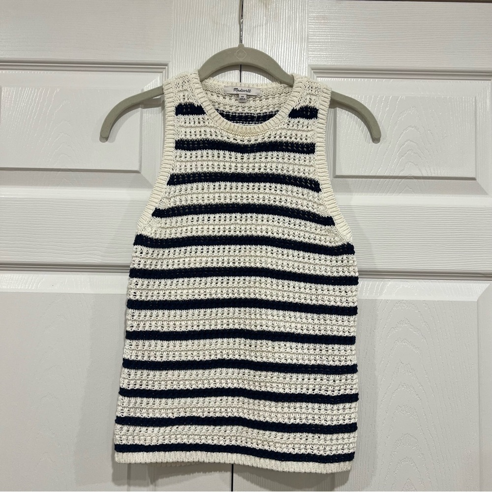 Madewell Cream and Navy Striped Crochet Tank
